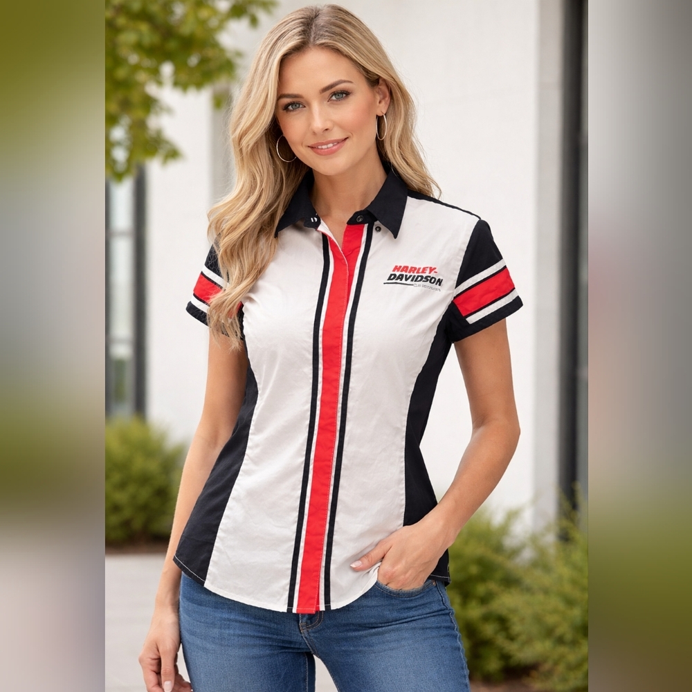 Harley-Davidson Black and Red Casual Button Down Shirt